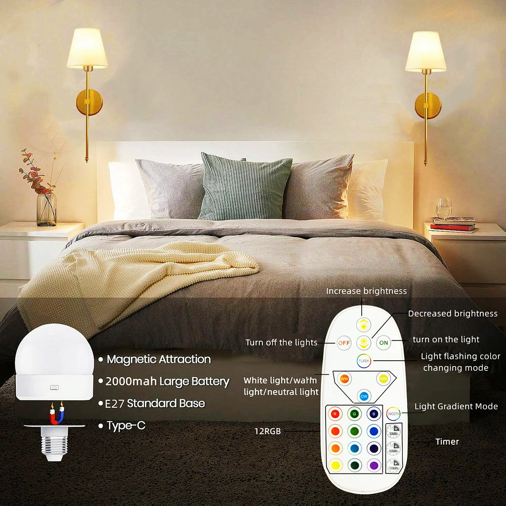 Wireless battery powered wall lamp